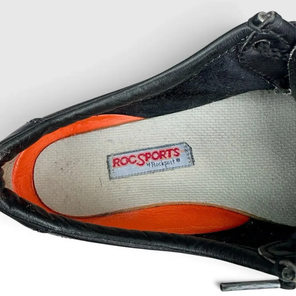 Rockport M2128 Mens 9.5 M Black Leather Moc Toe Shoes Vibram Portugal Vintage